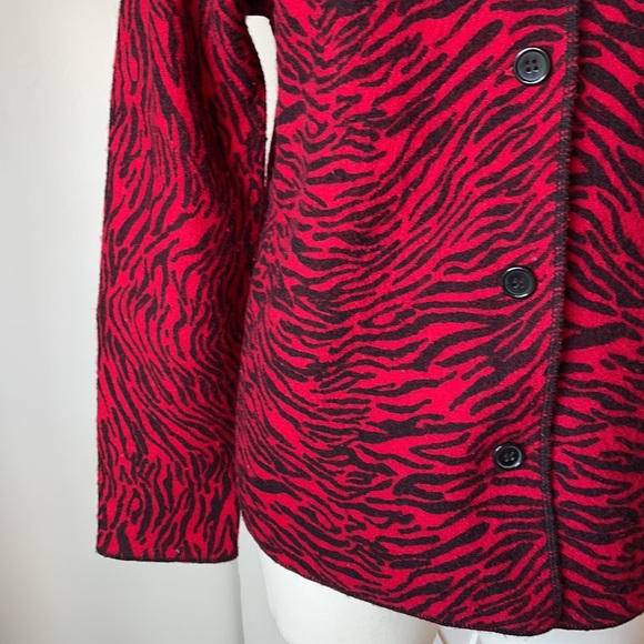 JM Collection Jacket Size Medium Zebra Red Print Wool Button Closure - Picture 4 of 7